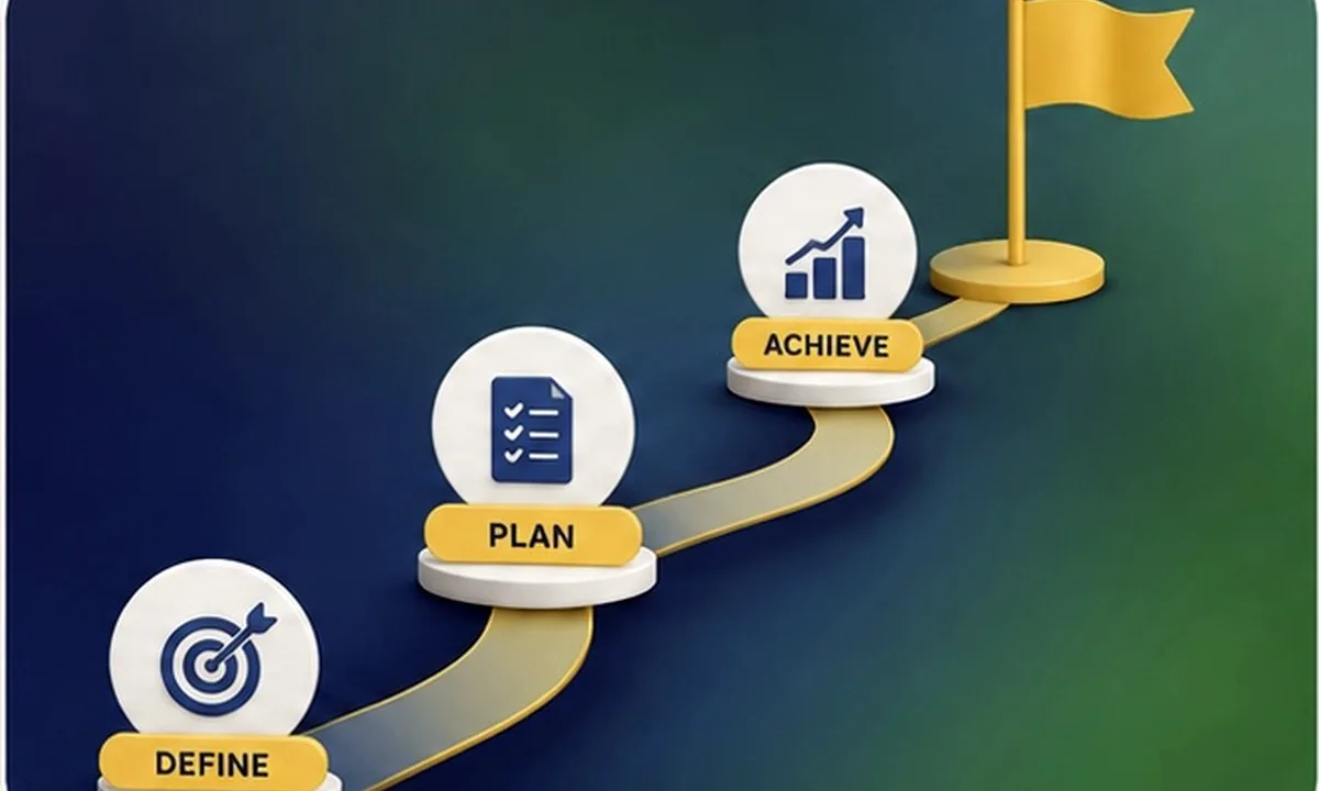 Milestone path showing define, plan, and achieve financial planning steps